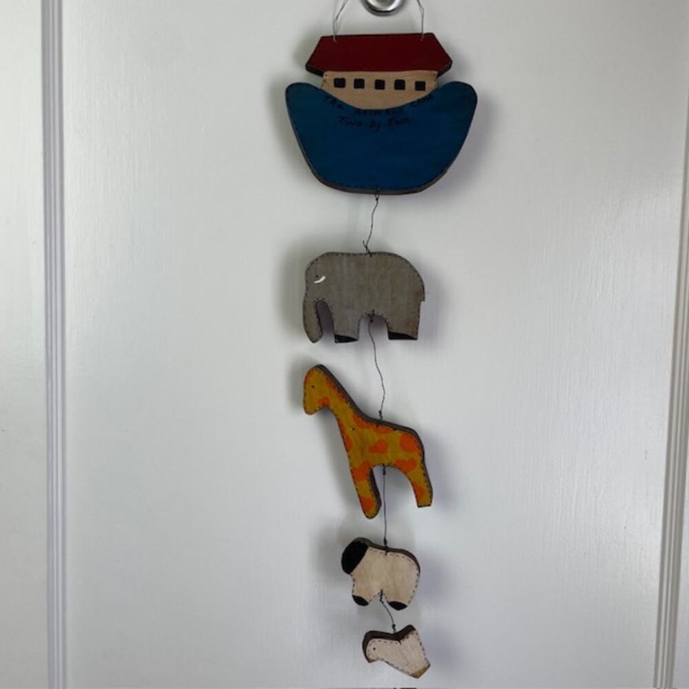 Vintage Noah’s Ark Wooden Wall Hanging Folk Art Cottagecore Faith Based Decor